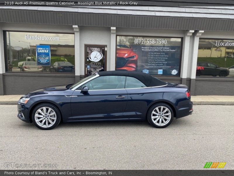 Moonlight Blue Metallic / Rock Gray 2018 Audi A5 Premium quattro Cabriolet