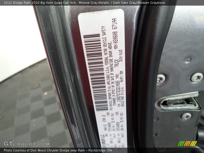 Mineral Gray Metallic / Dark Slate Gray/Medium Graystone 2012 Dodge Ram 1500 Big Horn Quad Cab 4x4