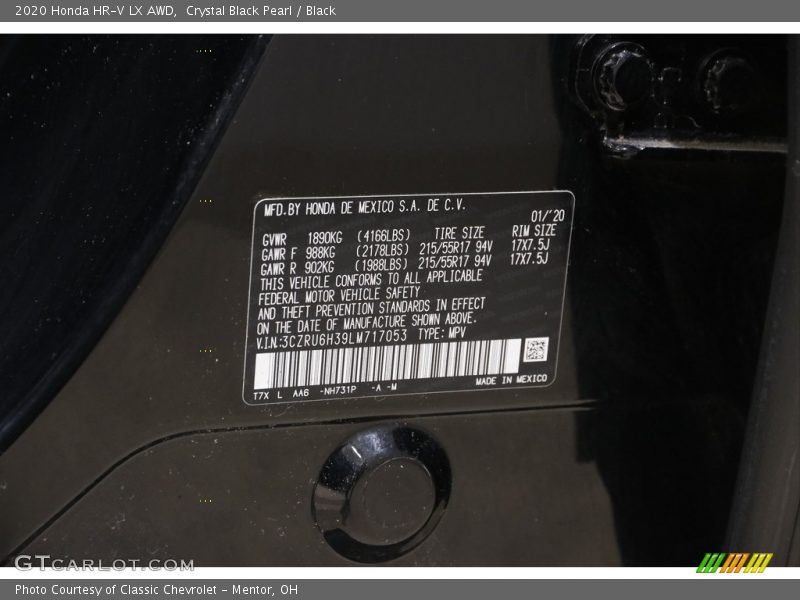Crystal Black Pearl / Black 2020 Honda HR-V LX AWD