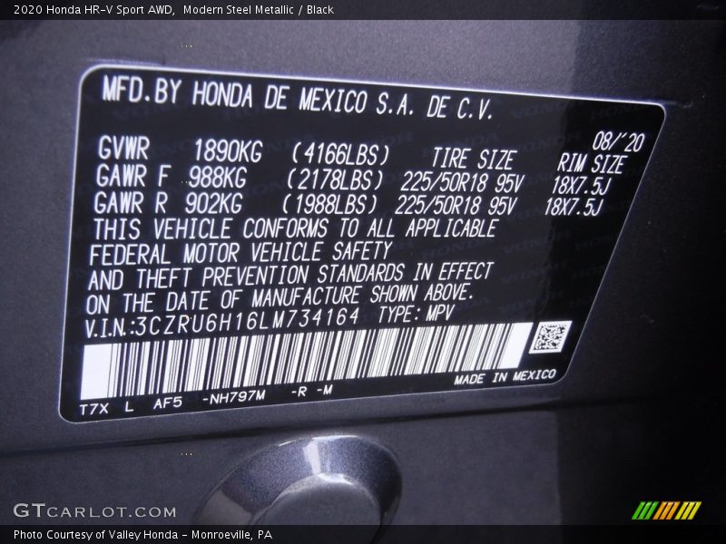Modern Steel Metallic / Black 2020 Honda HR-V Sport AWD