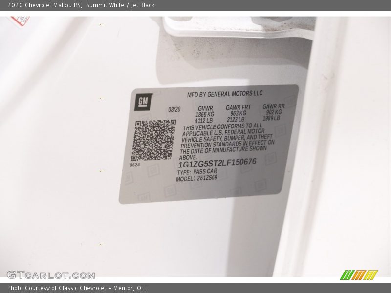 Summit White / Jet Black 2020 Chevrolet Malibu RS