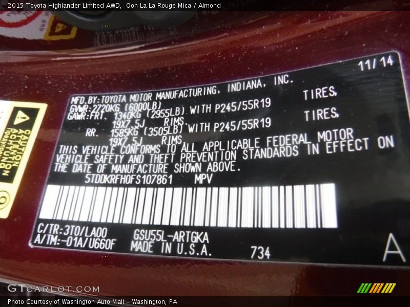 Ooh La La Rouge Mica / Almond 2015 Toyota Highlander Limited AWD