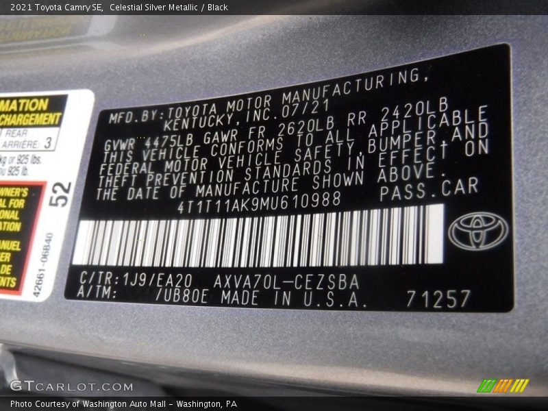 Celestial Silver Metallic / Black 2021 Toyota Camry SE