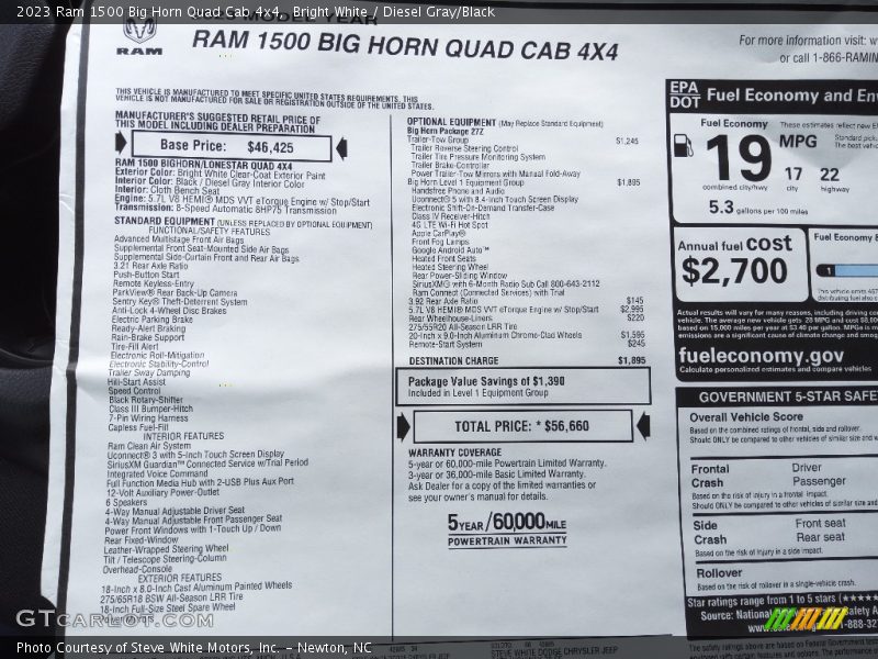  2023 1500 Big Horn Quad Cab 4x4 Window Sticker