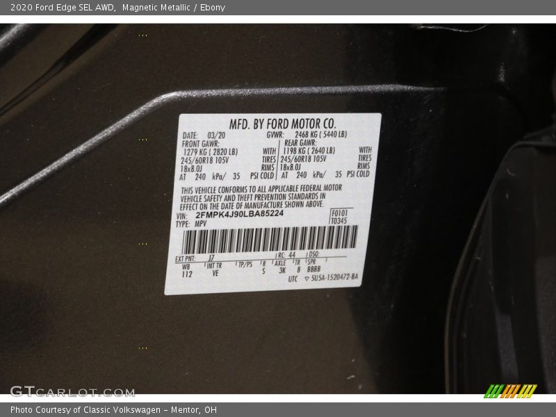 Magnetic Metallic / Ebony 2020 Ford Edge SEL AWD