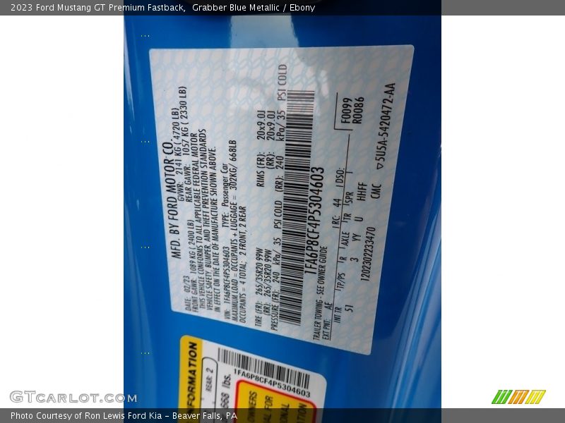 2023 Mustang GT Premium Fastback Grabber Blue Metallic Color Code AE