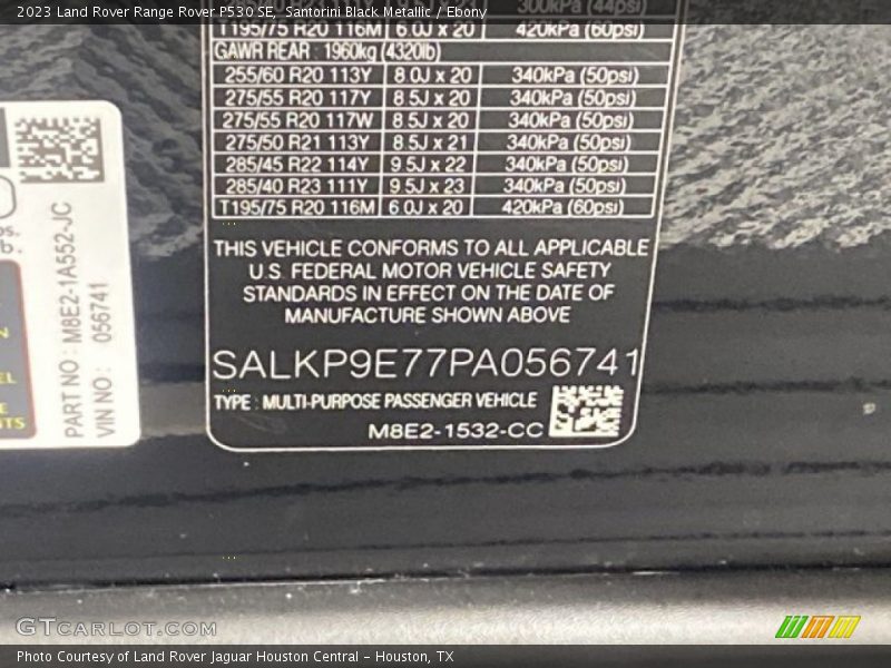 Santorini Black Metallic / Ebony 2023 Land Rover Range Rover P530 SE