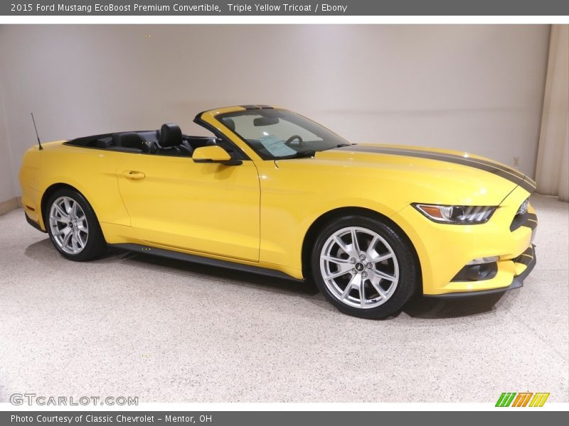 Triple Yellow Tricoat / Ebony 2015 Ford Mustang EcoBoost Premium Convertible