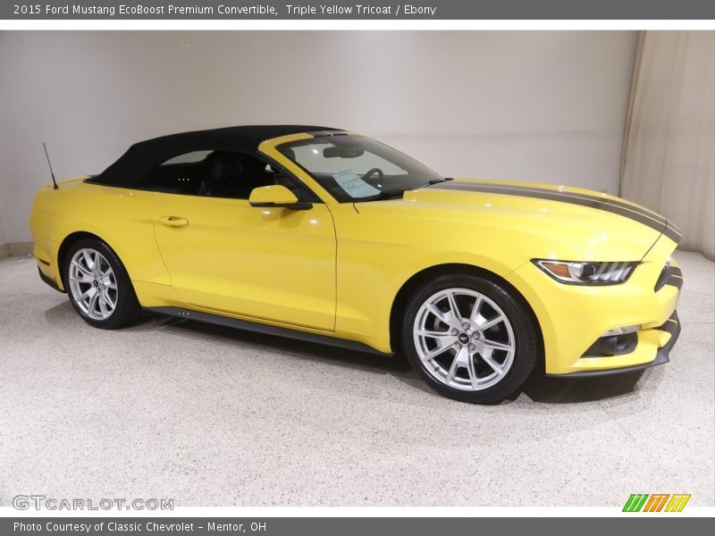Triple Yellow Tricoat / Ebony 2015 Ford Mustang EcoBoost Premium Convertible