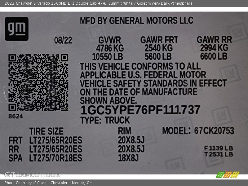 Summit White / Gideon/Very Dark Atmosphere 2023 Chevrolet Silverado 2500HD LTZ Double Cab 4x4