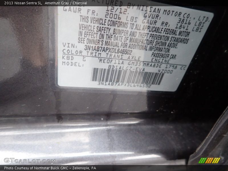 Amethyst Gray / Charcoal 2013 Nissan Sentra SL