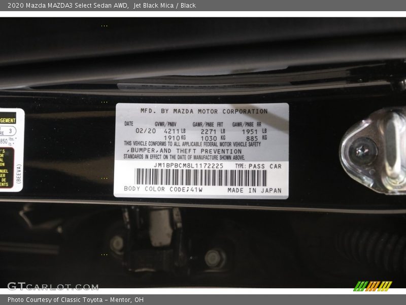 Jet Black Mica / Black 2020 Mazda MAZDA3 Select Sedan AWD