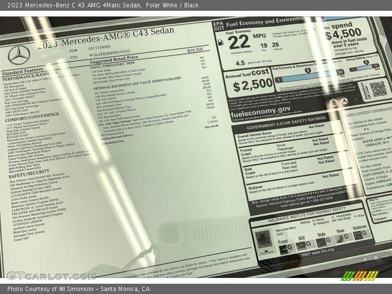  2023 C 43 AMG 4Matic Sedan Window Sticker