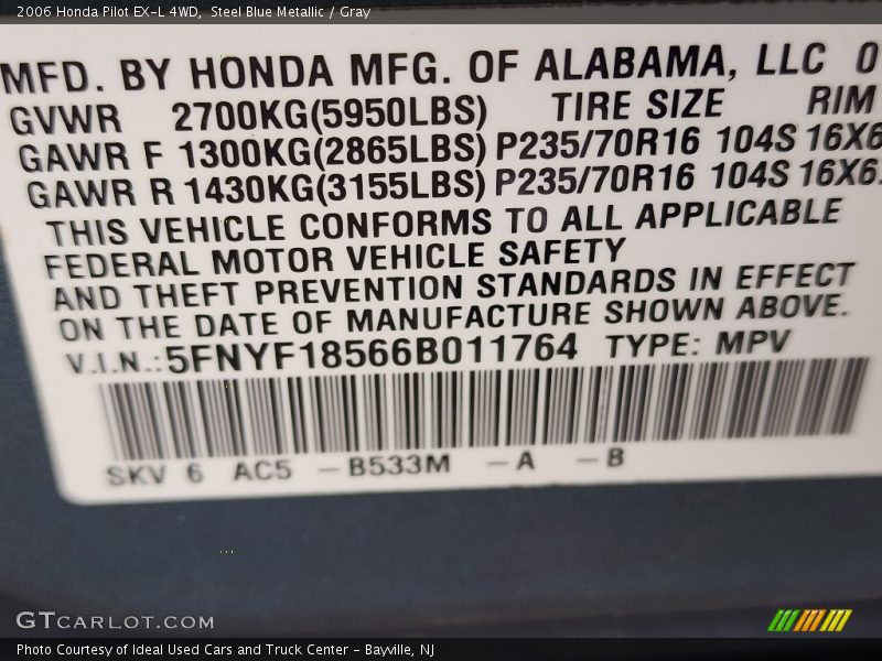 Steel Blue Metallic / Gray 2006 Honda Pilot EX-L 4WD