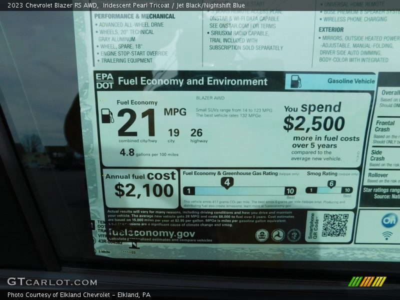 Iridescent Pearl Tricoat / Jet Black/Nightshift Blue 2023 Chevrolet Blazer RS AWD
