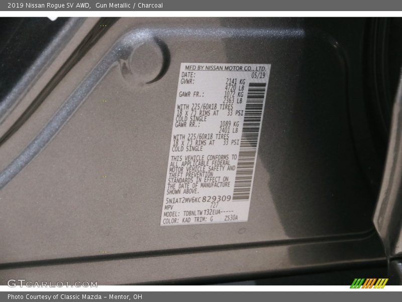 Gun Metallic / Charcoal 2019 Nissan Rogue SV AWD