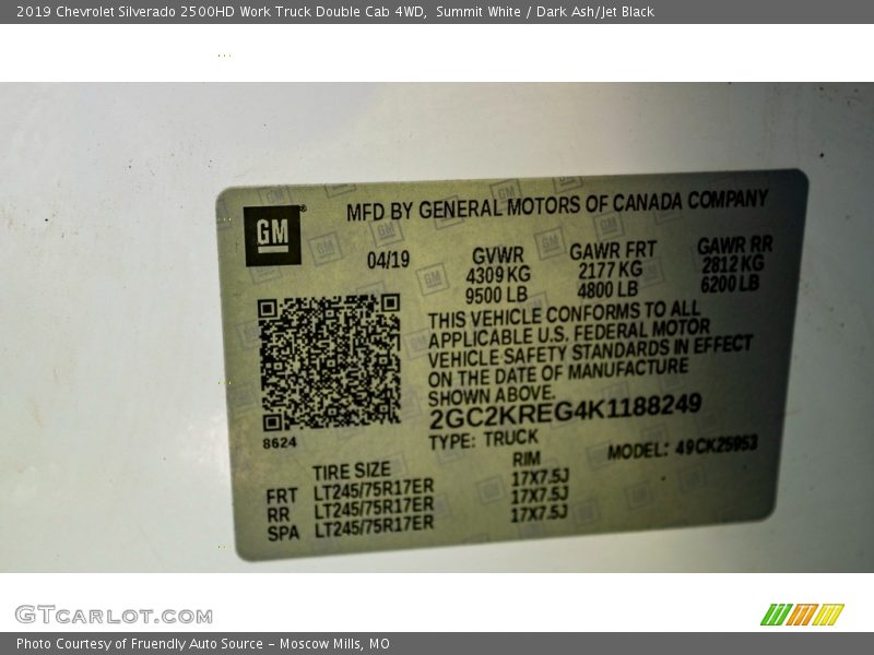 Summit White / Dark Ash/Jet Black 2019 Chevrolet Silverado 2500HD Work Truck Double Cab 4WD