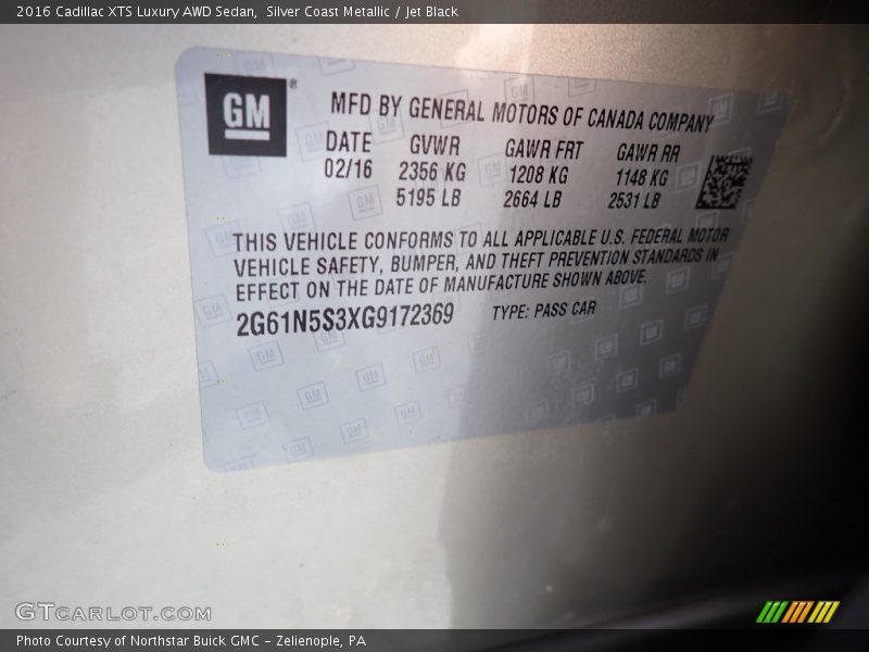 Silver Coast Metallic / Jet Black 2016 Cadillac XTS Luxury AWD Sedan
