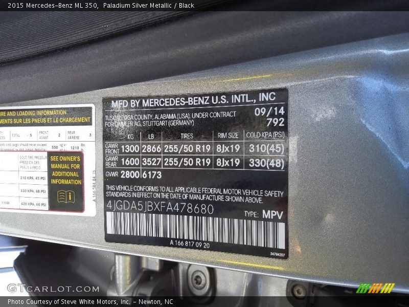 2015 ML 350 Paladium Silver Metallic Color Code 792