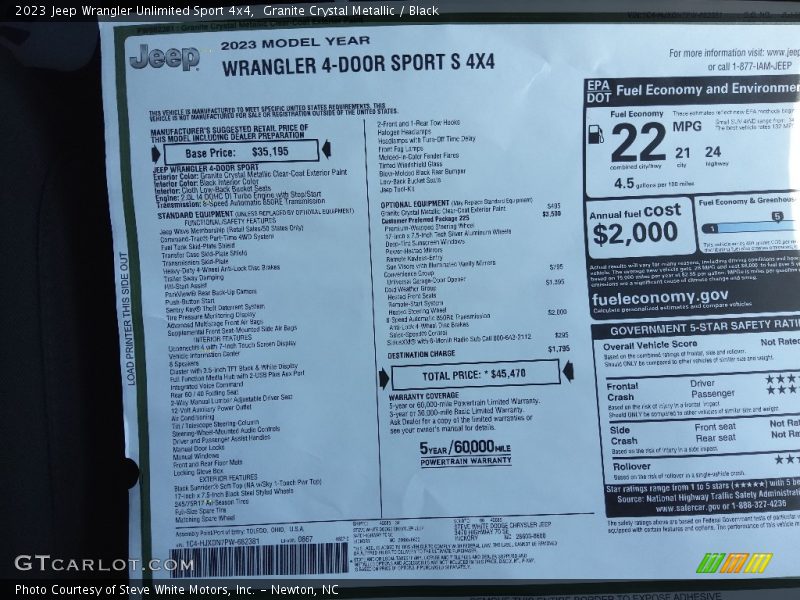 Granite Crystal Metallic / Black 2023 Jeep Wrangler Unlimited Sport 4x4