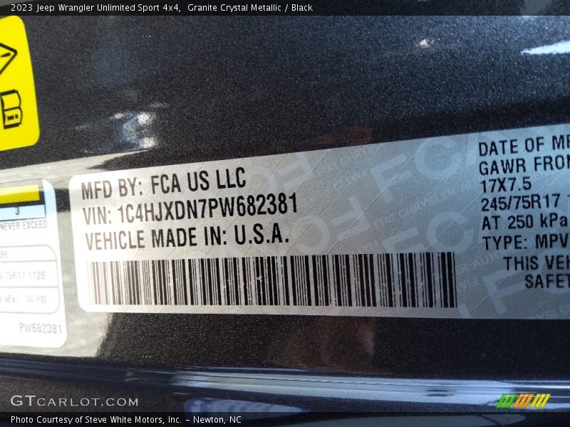 Granite Crystal Metallic / Black 2023 Jeep Wrangler Unlimited Sport 4x4