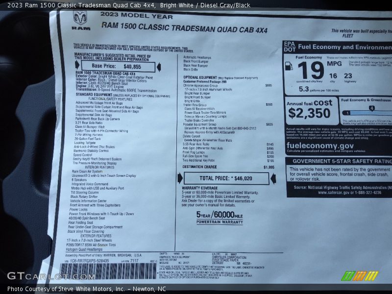  2023 1500 Classic Tradesman Quad Cab 4x4 Window Sticker