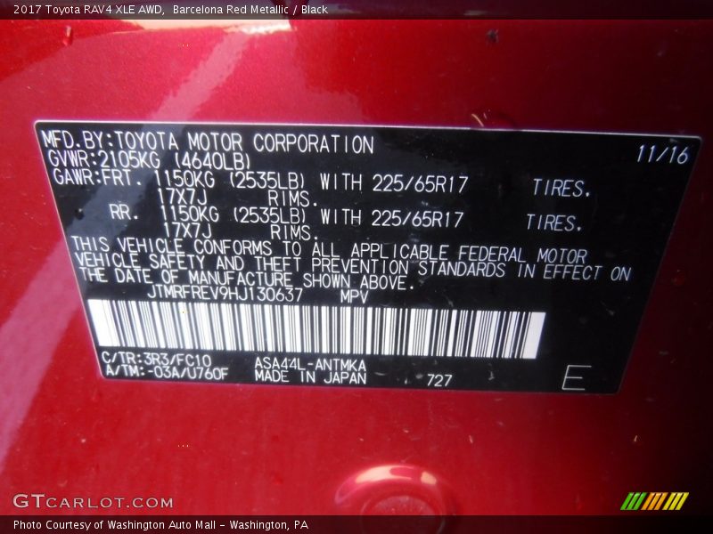 Barcelona Red Metallic / Black 2017 Toyota RAV4 XLE AWD
