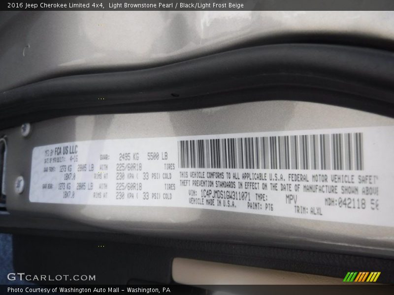 Light Brownstone Pearl / Black/Light Frost Beige 2016 Jeep Cherokee Limited 4x4