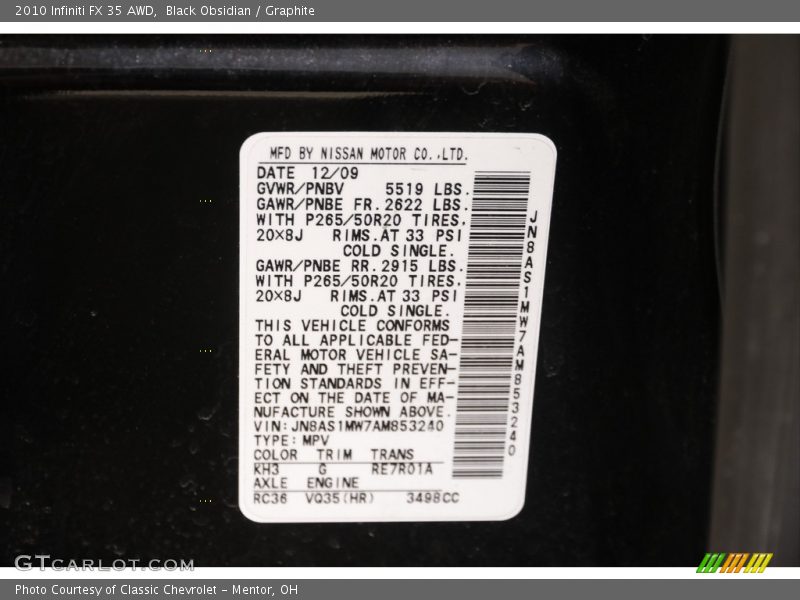 Black Obsidian / Graphite 2010 Infiniti FX 35 AWD