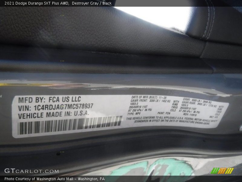 Destroyer Gray / Black 2021 Dodge Durango SXT Plus AWD