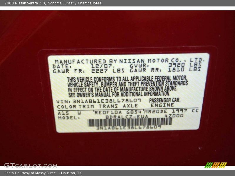 Sonoma Sunset / Charcoal/Steel 2008 Nissan Sentra 2.0