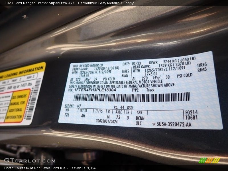 2023 Ranger Tremor SuperCrew 4x4 Carbonized Gray Metallic Color Code M7