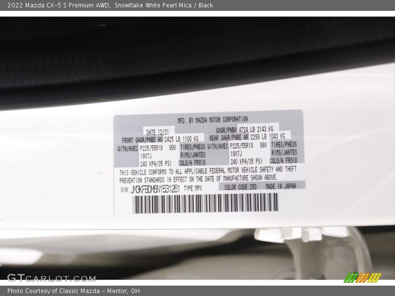 Snowflake White Pearl Mica / Black 2022 Mazda CX-5 S Premium AWD
