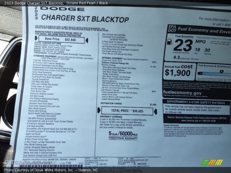 Octane Red Pearl / Black 2023 Dodge Charger SXT Blacktop