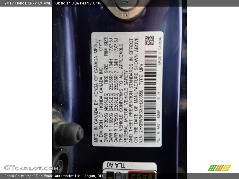 Obsidian Blue Pearl / Gray 2017 Honda CR-V LX AWD