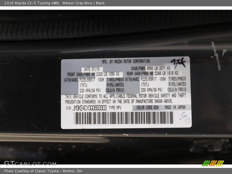 Meteor Gray Mica / Black 2016 Mazda CX-5 Touring AWD