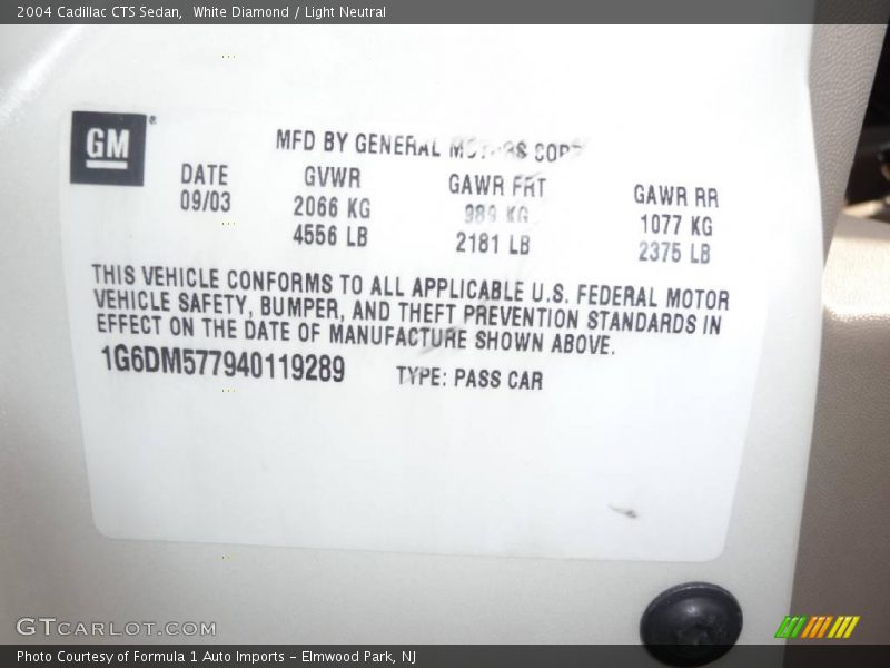 White Diamond / Light Neutral 2004 Cadillac CTS Sedan