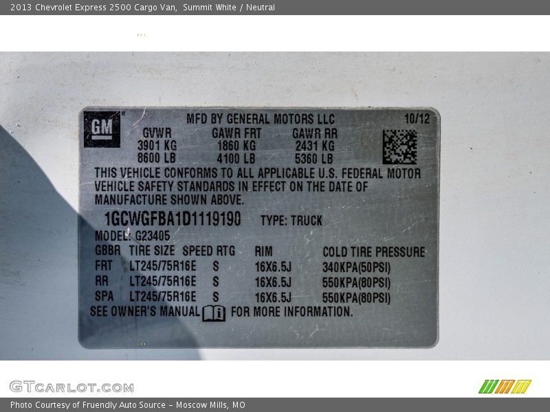Summit White / Neutral 2013 Chevrolet Express 2500 Cargo Van