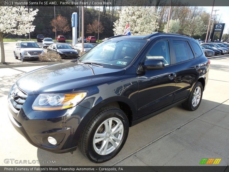 Pacific Blue Pearl / Cocoa Black 2011 Hyundai Santa Fe SE AWD