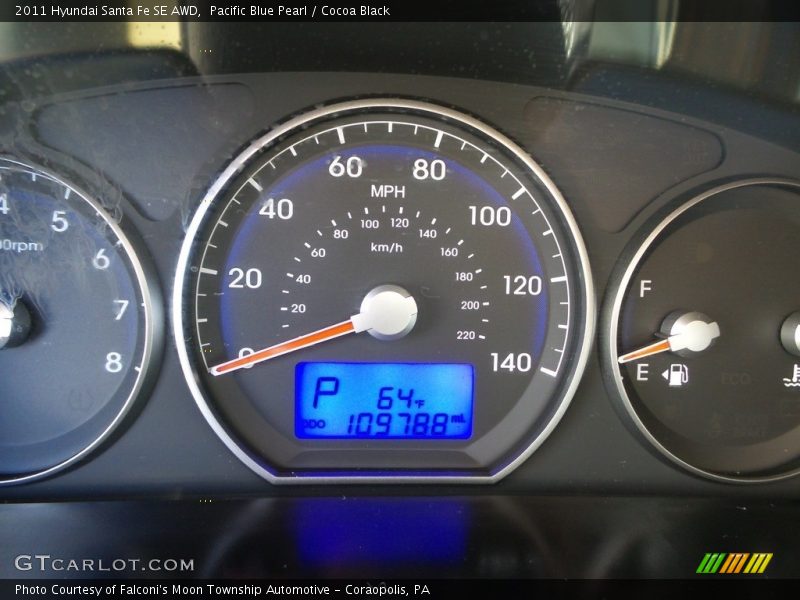 Pacific Blue Pearl / Cocoa Black 2011 Hyundai Santa Fe SE AWD