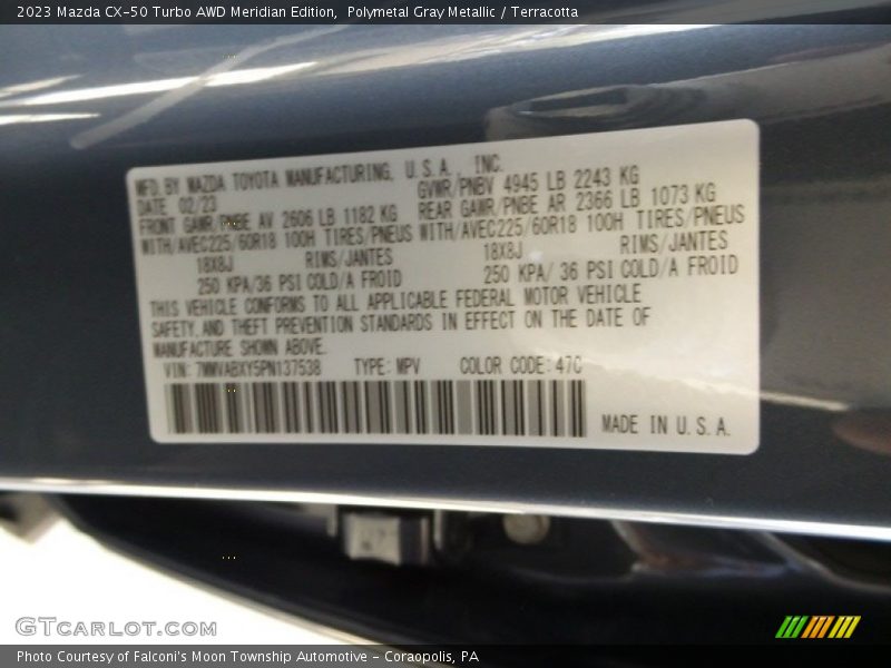 2023 CX-50 Turbo AWD Meridian Edition Polymetal Gray Metallic Color Code 47C