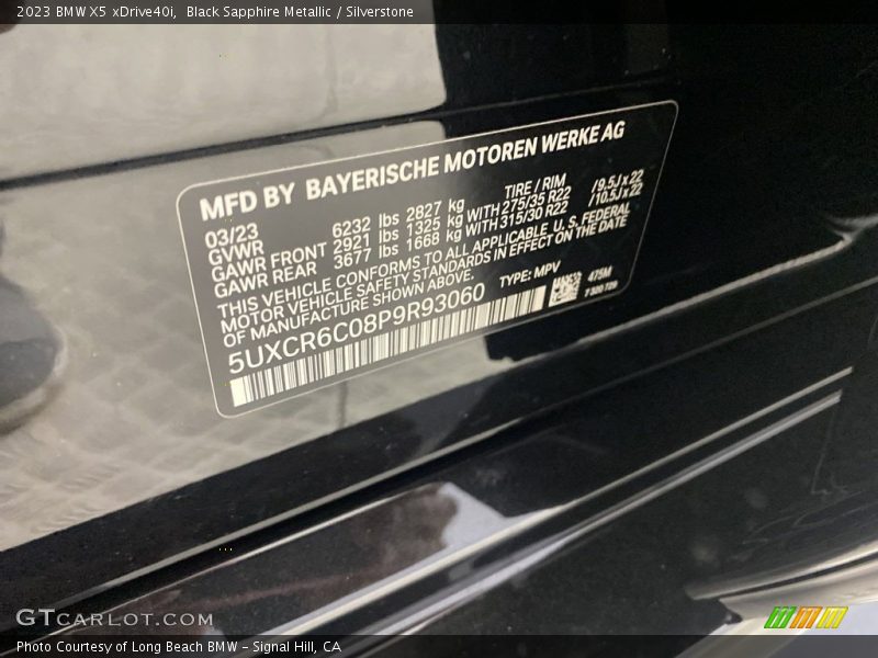 Black Sapphire Metallic / Silverstone 2023 BMW X5 xDrive40i