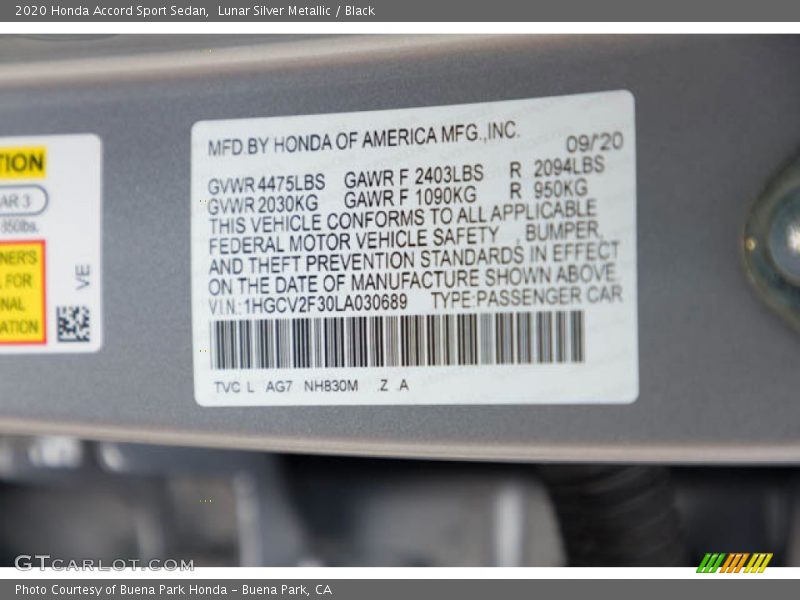 Lunar Silver Metallic / Black 2020 Honda Accord Sport Sedan