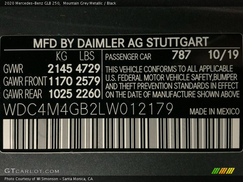 Mountain Grey Metallic / Black 2020 Mercedes-Benz GLB 250