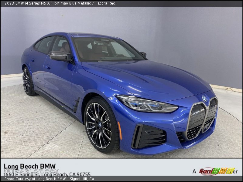 Portimao Blue Metallic / Tacora Red 2023 BMW i4 Series M50
