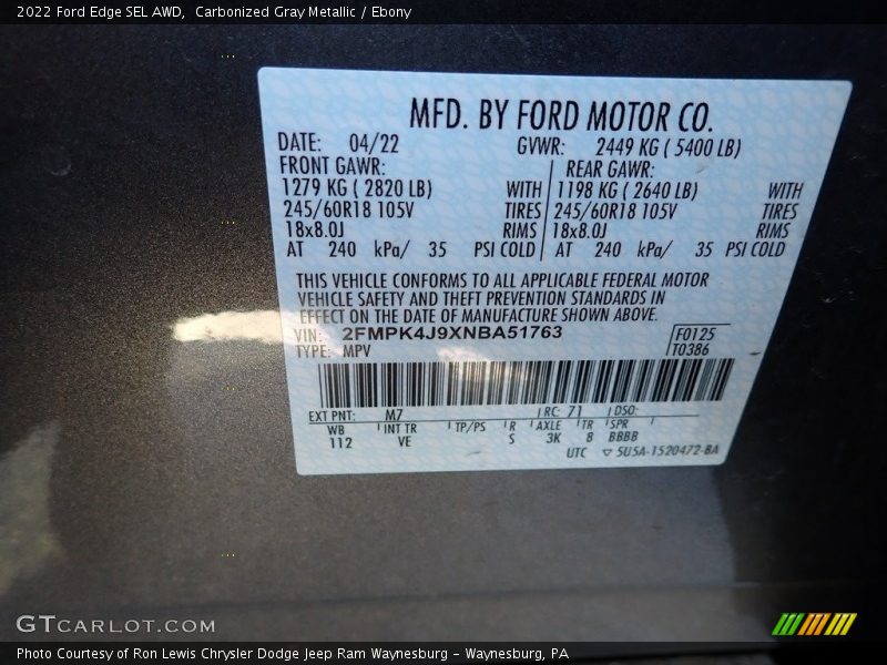 Carbonized Gray Metallic / Ebony 2022 Ford Edge SEL AWD