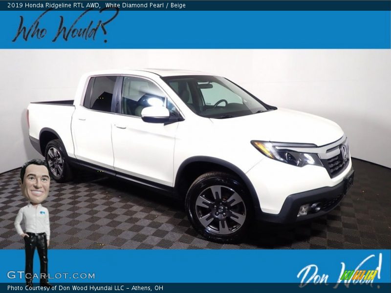 White Diamond Pearl / Beige 2019 Honda Ridgeline RTL AWD
