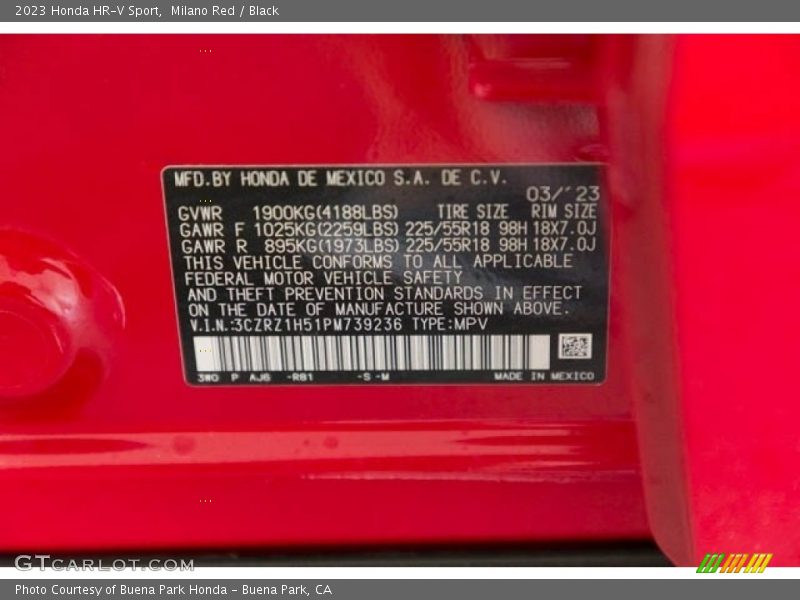 Milano Red / Black 2023 Honda HR-V Sport