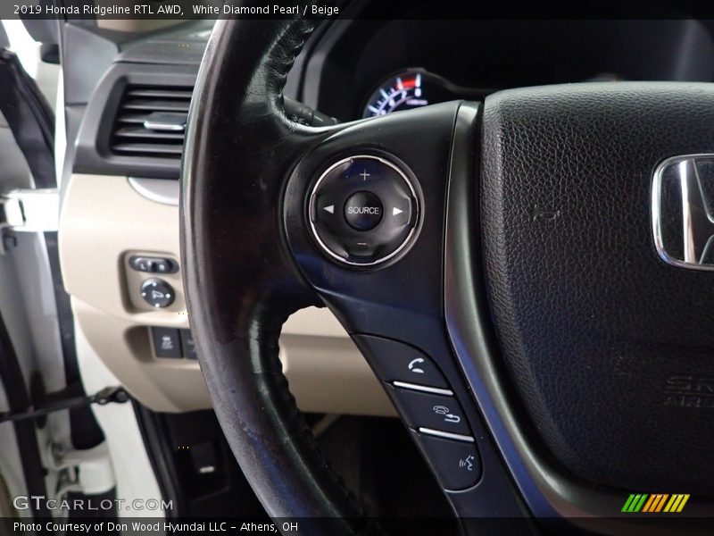 White Diamond Pearl / Beige 2019 Honda Ridgeline RTL AWD