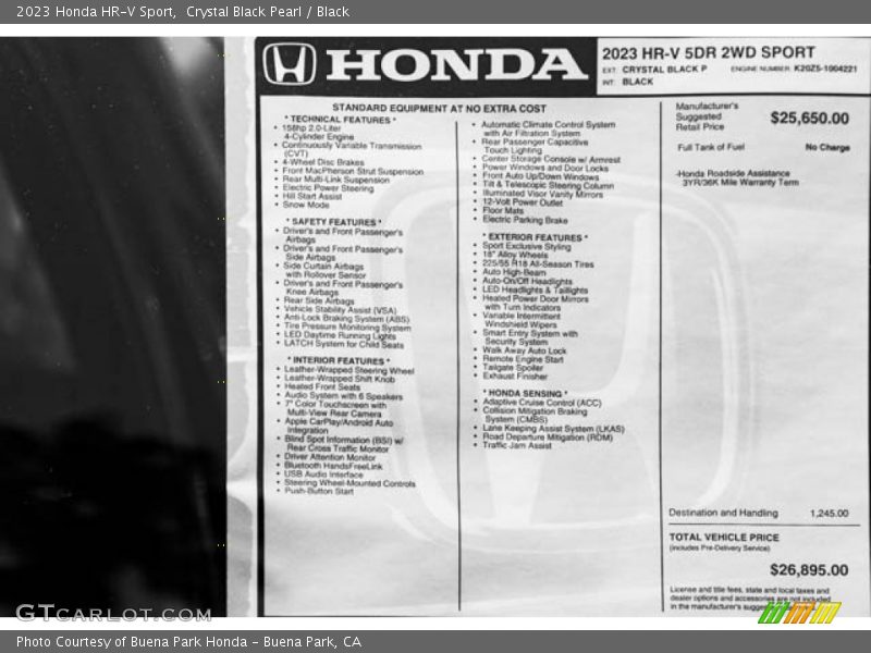 Crystal Black Pearl / Black 2023 Honda HR-V Sport